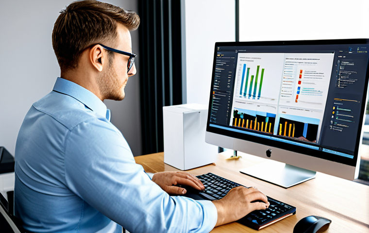 서비스관리사와 성공적인 워라밸 유지 - Smart Workflow Efficiency**
"A service manager working at a bright, modern office desk, using a CRM...